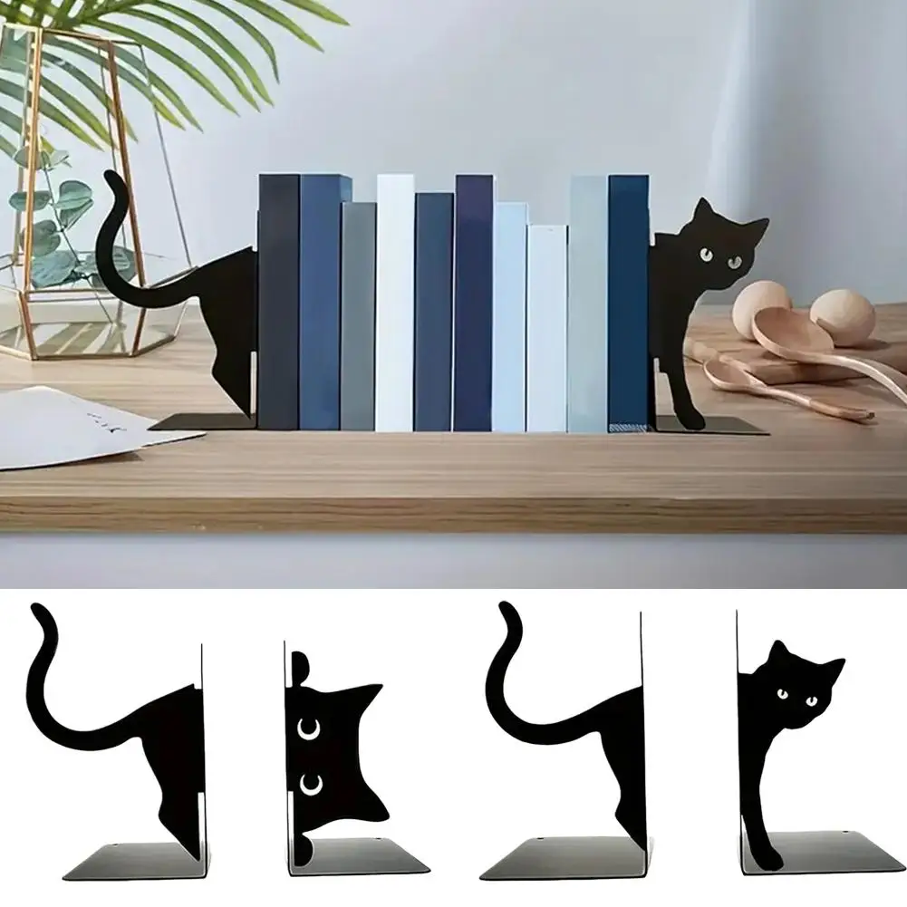 الإبداعية القط Bookend حامل كتب معدني عرض موقف لمكتب رف الكتب مكتب ديكور المنزل التخزين المنظم القرطاسية هدية