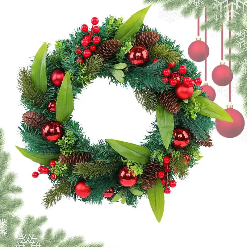 

Large winter Christmas wreath Simulation pine cone red ball vine wreath door decoration Home holiday party decoration