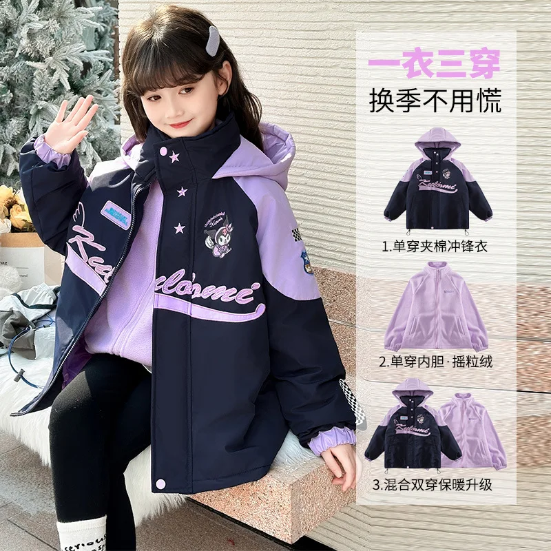 

Sanrio Y2K Kid Kuromi 3-In-1 Outdoor Jackets Cartoon Autumn Winter Cotton-Padded Clothes Anime Thickened Coat Cute Girl Gift