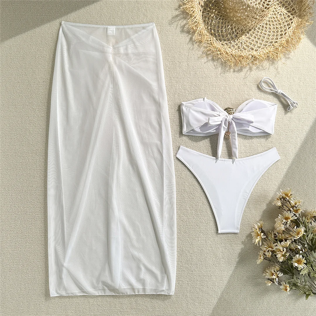 Neu mit Rock, Metallring, brasilianischer Bikini, Damen-Badeanzug, Damen-Bademode, dreiteiliges Bikini-Set, Badeanzug, Badebekleidung, Schwimmbekleidung V6990 – Detail 20