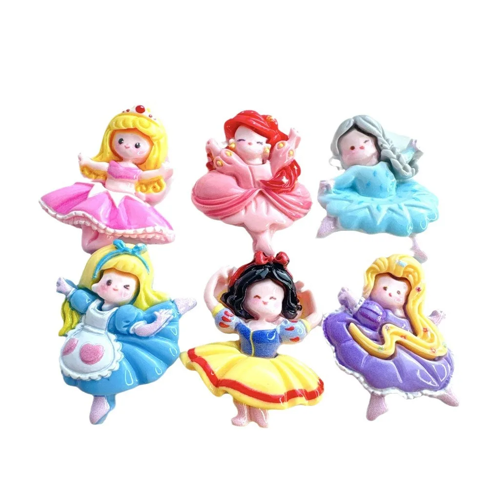 5pcs Glossy Fairy Tale Dancing Princess cartoon resin flatback cabochon diy crafts materials kid handmade jewelry charms