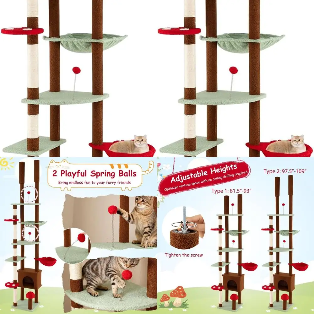 

Домик-шершавка для кошек с регулируемой высотой, 207-277 см, с сизалевыми стойками, лежанкой-контейнером, корзиной-лежанкой, игрушкой и платформами для прыжков