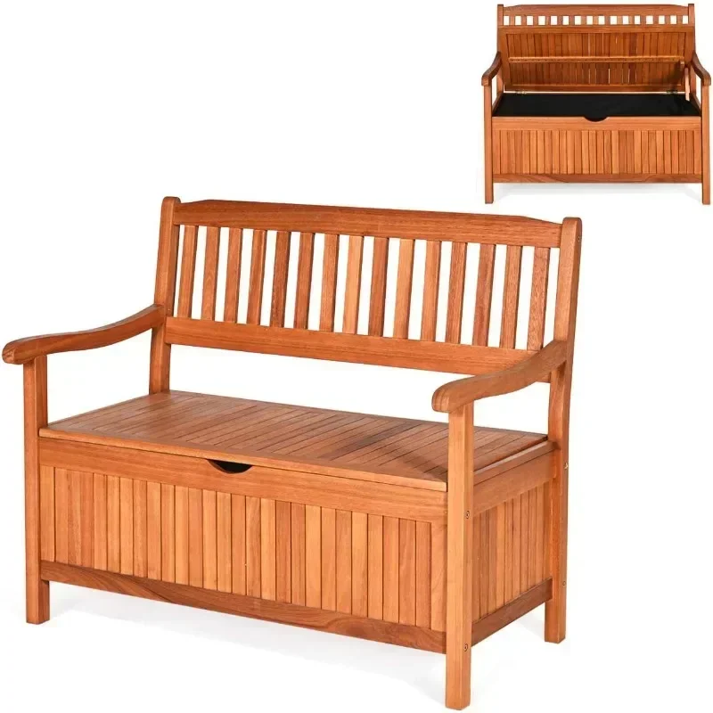 

high-qualityWooden Outdoor Storage Bench Large Deck Box, Entryway Storage Bench w/Inner Removable Dustproof Lining and Portable