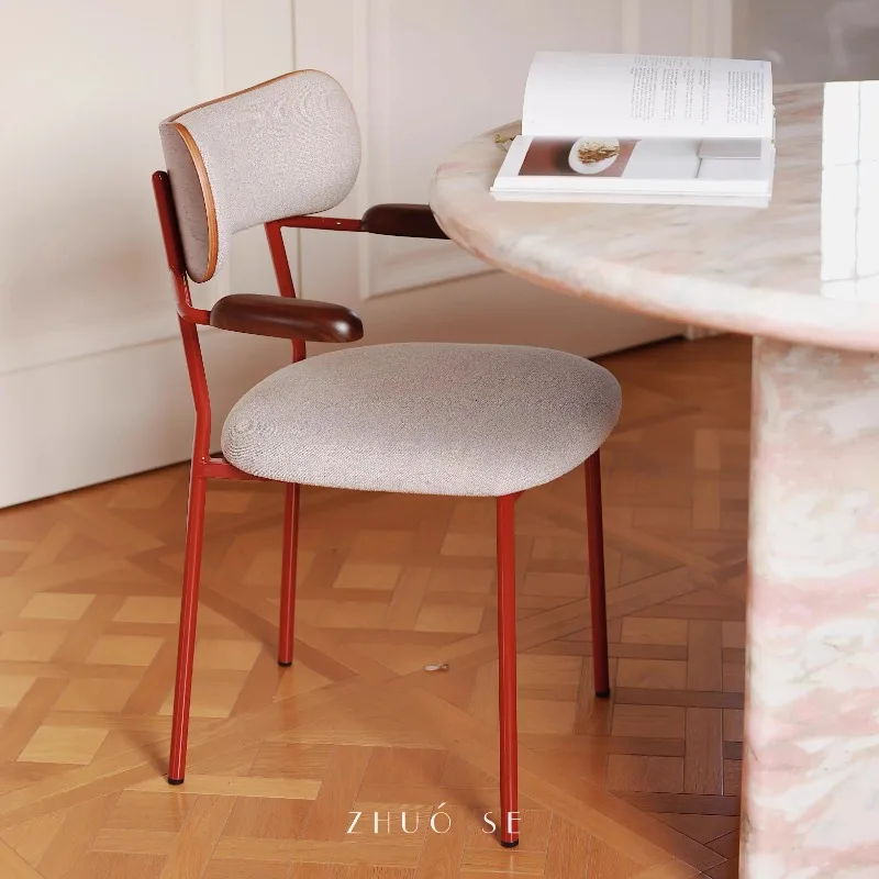 

High-end Light Luxury Red Modern Retro Style New Solid Wood Dining Chair Modern Simple Home Restaurant Chair Soft Chair