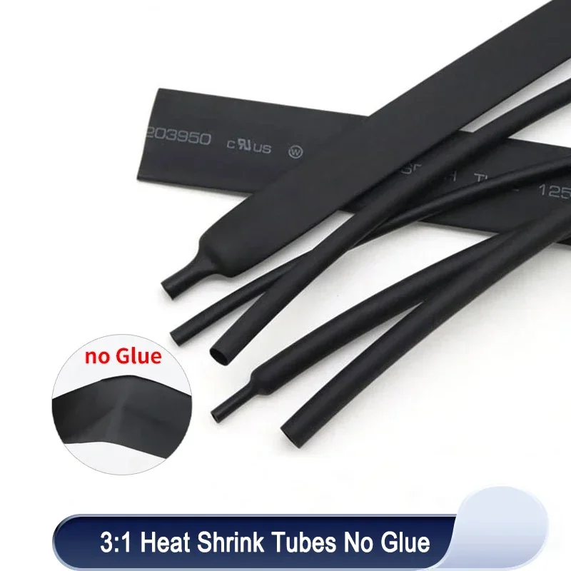 

1/5/10m Heat Shrink Tubing Without Glue Diameter 1.5~50mm Black 3:1 Ratio Waterproof Wire Wrap Insulated Lined Cable Sleeve