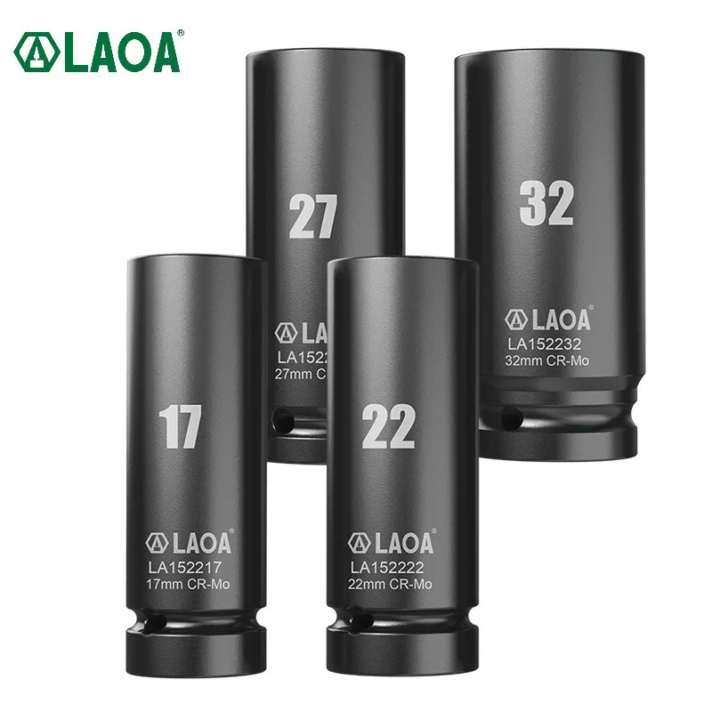 Laoa chave de soquete sextavada de 1/2 polegadas, cabeça 17-32mm usada em chave de catraca, chave de torque, manga profunda para ferramenta elétrica pneumática