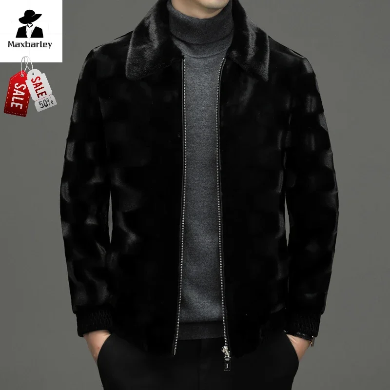 Winter Faux Fur Leather Jacket Men's Luxury Solid Color Wool Liner Thick Warm Jacket Outdoors Cold-proof Coats Brand Clothing