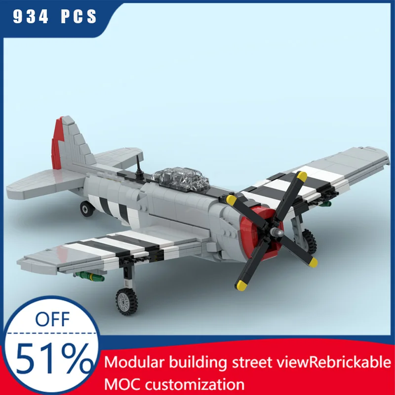 

Новый 934 шт. MOC военная война P-47 Thunderbolt истребитель модель здания DIY развивающие творческие детские игрушки рождественские подарки