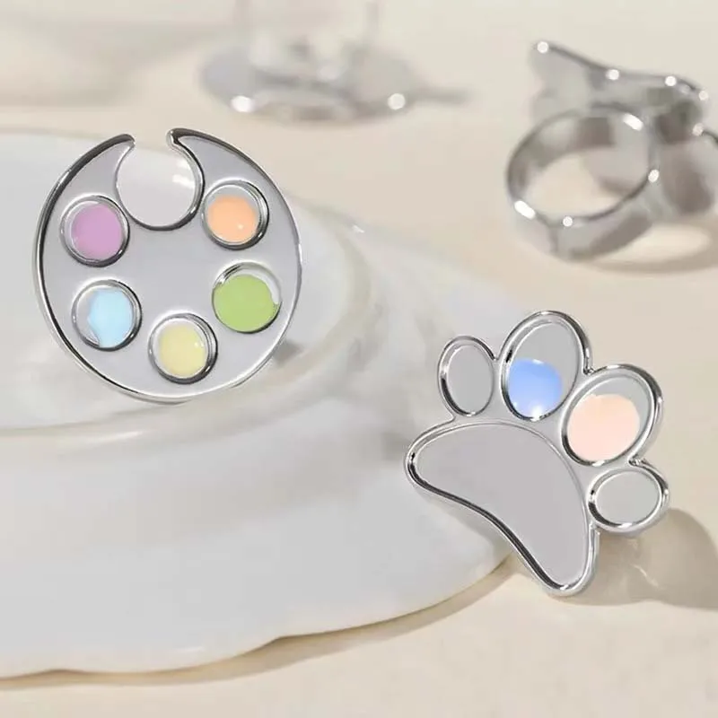 Conjunto de paleta de cores de anel de barra de cor de aço inoxidável de tamanho ajustável de 2 unidades para ferramentas de unhas fáceis de usar