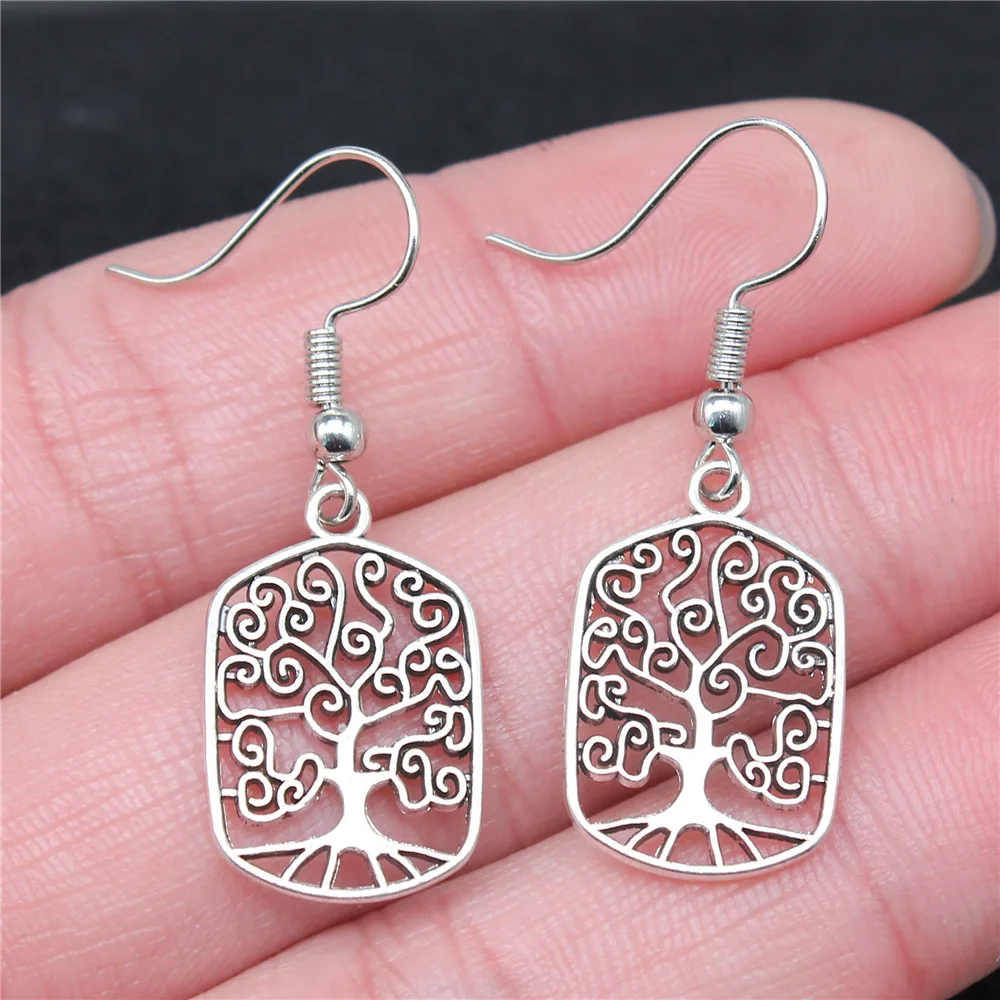 Fashion Handmade Simple Design Antique Silver Color Tree Of Life Charm Earrings Dropshipping Drop Earrings