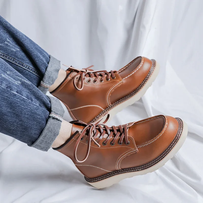 Handmade New Spring Autumn Vintage Men Ankle Boots Dress Leather Shoes British Outdoor Work Tooling Boots Desert Motorcycle Boot - view 4