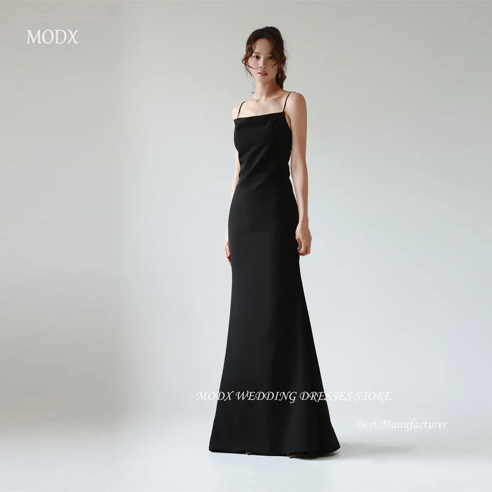 

MODX Simple Black Mermaid Evening Dresses Korea Photo shoot Spaghetti Straps Soft Satin Prom Gowns Formal Party Dress 2025