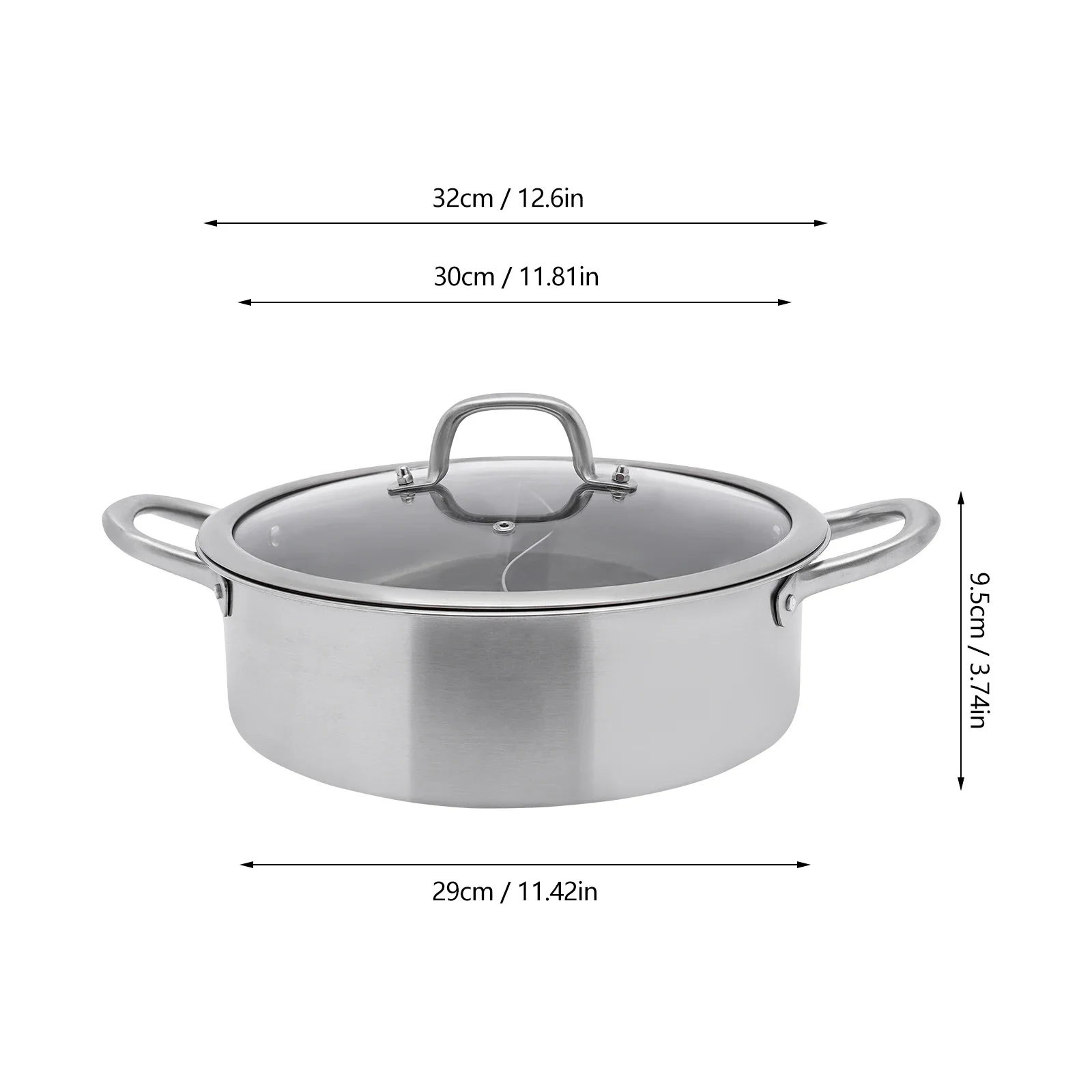 Olla caliente de acero inoxidable de calidad alimentaria 304, herramienta de cocina para sopa de cazuela con divisor y tapa para placa de inducción, estufa de gas (32 cm)
