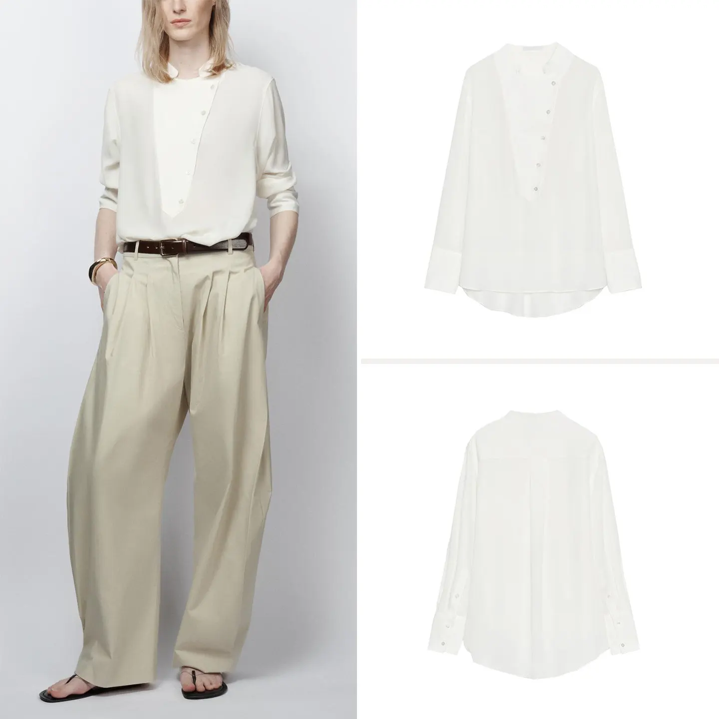 

Fashionable Women's Loose Long Sleeve round Neck Shirt Summer 2026 Button down Draped Shirt ZADATA European Style Casual Shirt