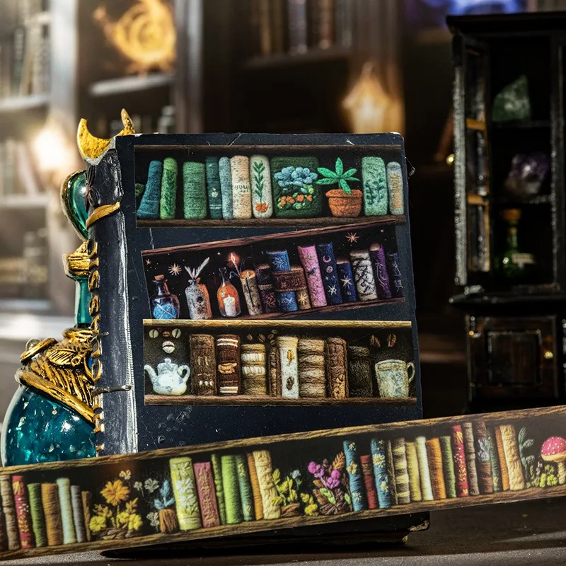 6 retro PET material magic bookcase themed waterproof self-adhesive DIY planner decoration scrapbook material reusable stickers