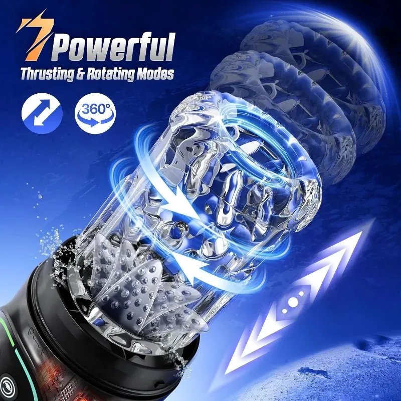 التلقائي مص لعق ذكر الاستمناء 7 Thrusting دوران LCD فراغ القضيب مضخة جيب حقيقي كس الضارب اللسان الجنس لعب