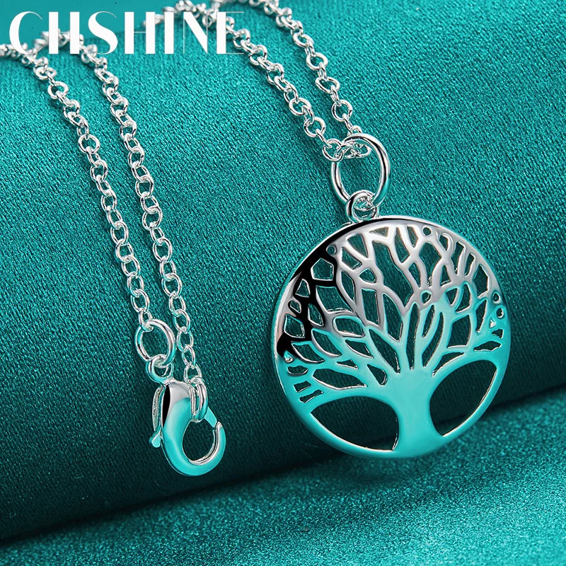 CHSHINE 925 Sterling Silver Round Tree of Life collana con ciondolo da 16-30 pollici per gioielli di moda con ciondolo di fidanzamento di nozze da donna