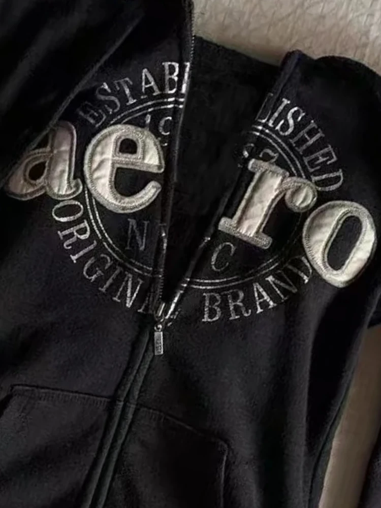 Felpe con cappuccio vintage estetiche da donna anni '90 streetwear gotico cappotto con cappuccio con cerniera nera felpa casual moda autunno manica lunga novità