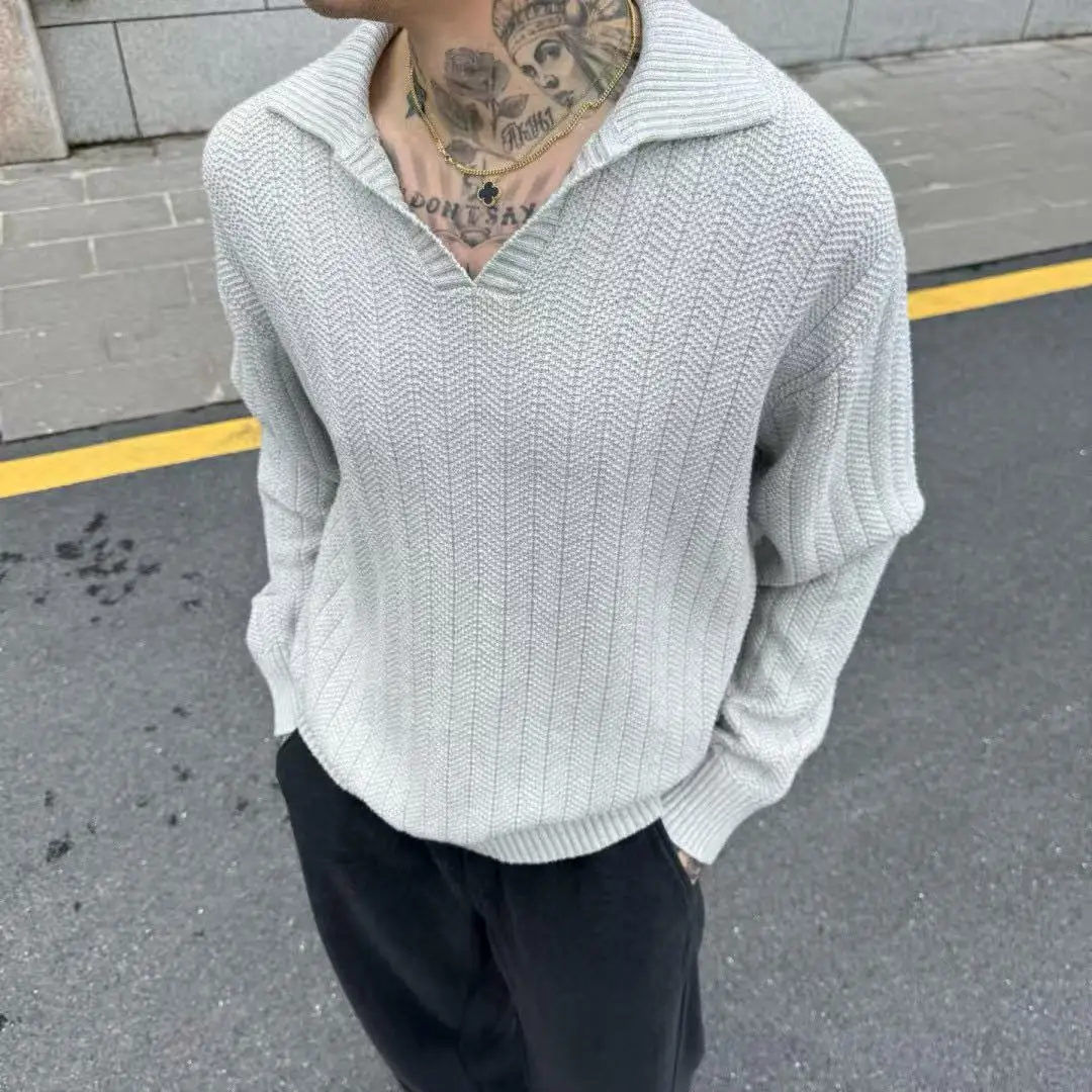 

BC Italian autumn and winter new fashion old money wind lapel buckle-free knitted long-sleeved men's and women's same sweater