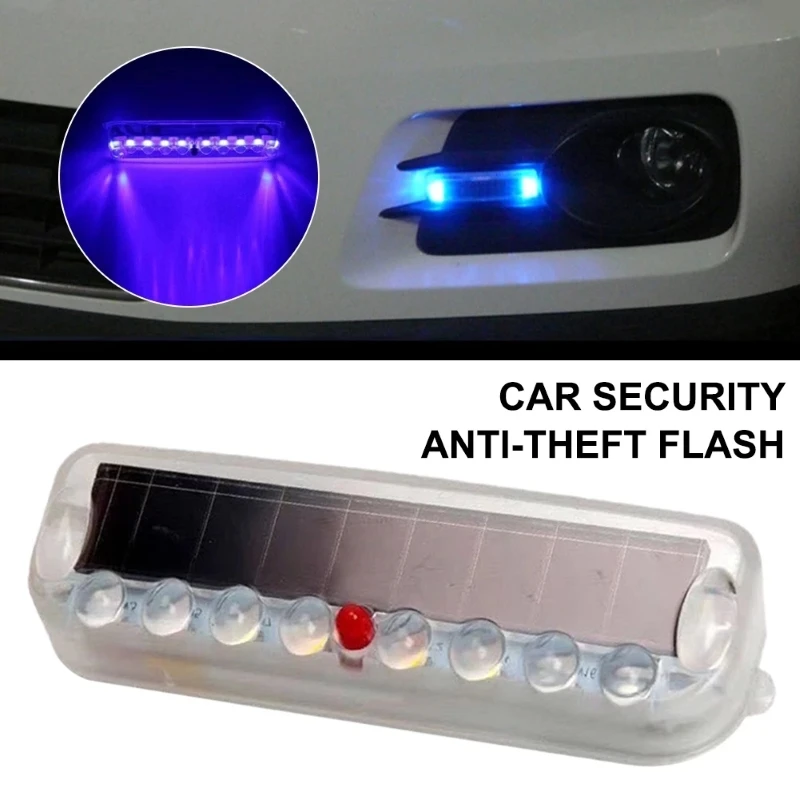 2PCS 10 LED Solar LED Car Burglar Alarm Anti-theft Warning Light Vibration Light Sensor Motorcycle Anti-collision Flashing Light