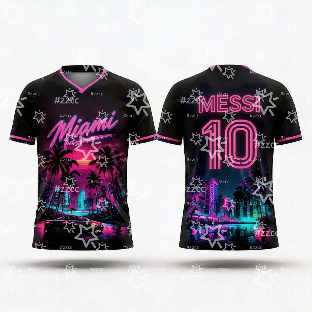 2026 Messi No.10 Football Jersey Retro Miami Coastal Crime Graphic Tee Summer Sports Men's T-Shirt Kid's Clothing Tee Y2k Woman