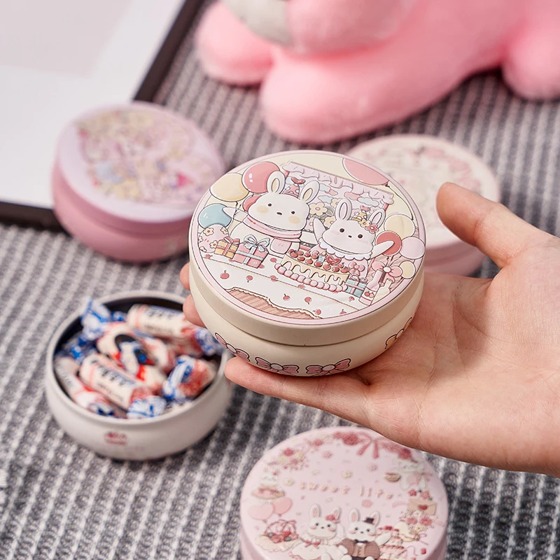 Three-dimensional Pattern Wedding Candy Box Baby 100Days Gift Box Packing Small Round Box Cartoon Rabbit Dessert Tin Storage Box
