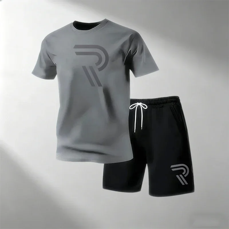 Men's Casual Fitness Two Piece Set Short Sleeve T-Shirt + Shorts Breathable Quick Dry Running Gym T-Shirts Sets Hot Sale view 2