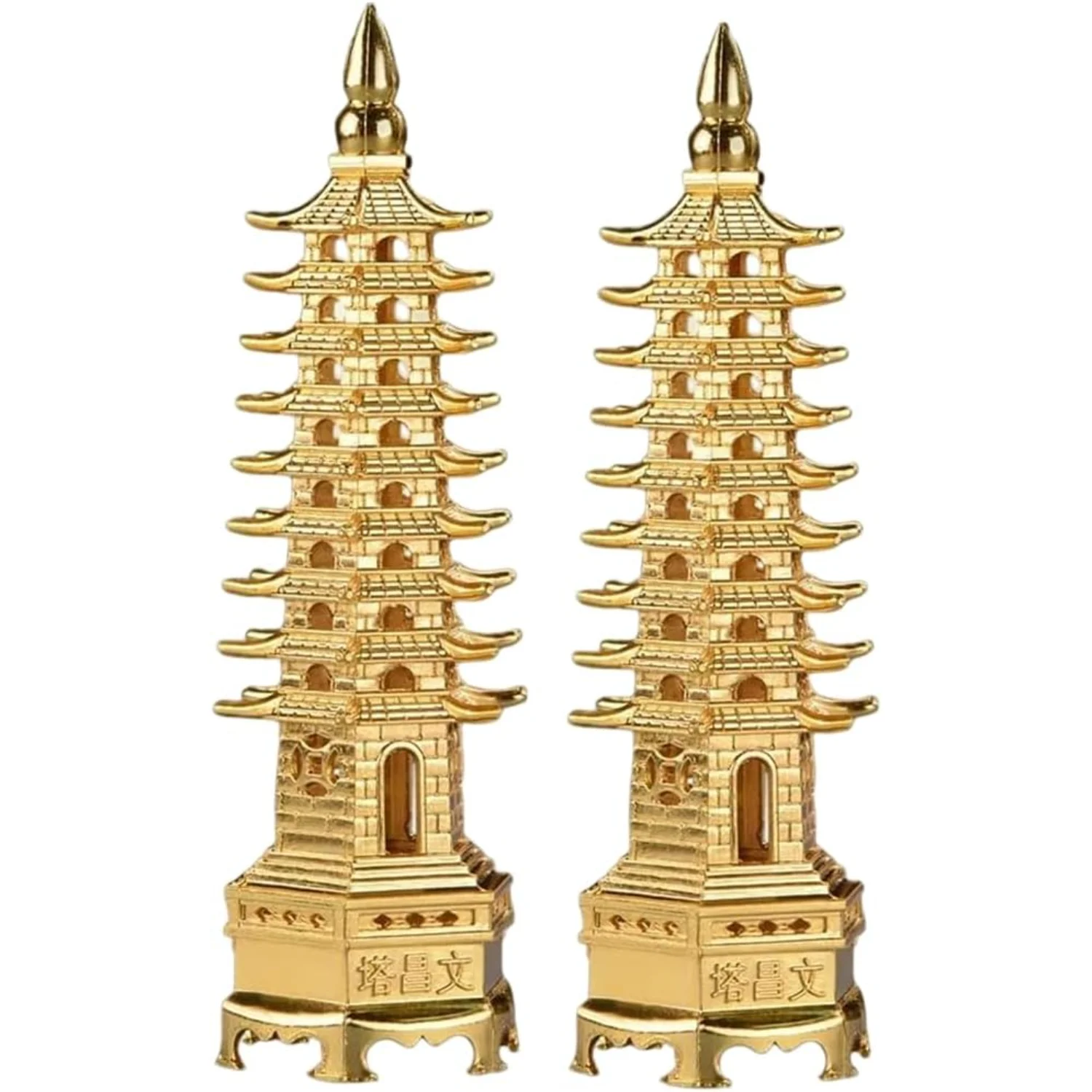 

5.1''2 PACK Alloy Fengshui 9 Level Pagoda Wenchang Tower Statue Office Desk Decor Artifacts Attract Career Fame Academic Wisdom