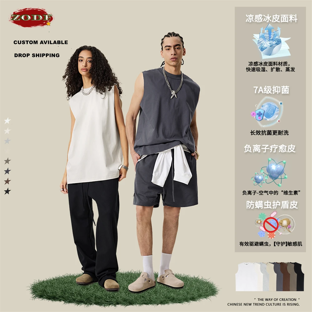 

ZODF повседневные мужские летние майки на бретелях 210 г/м2 унисекс в стиле ретро, быстросохнущая свободная футболка без рукавов, брендовые топы HY0975