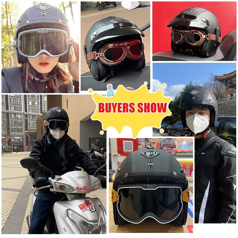 DOT Approved Open Face Helmet with Goggles 3/4 Face Motorcycle Helmets Four Seasons Universal Jet Helmet for Men Women Unisex