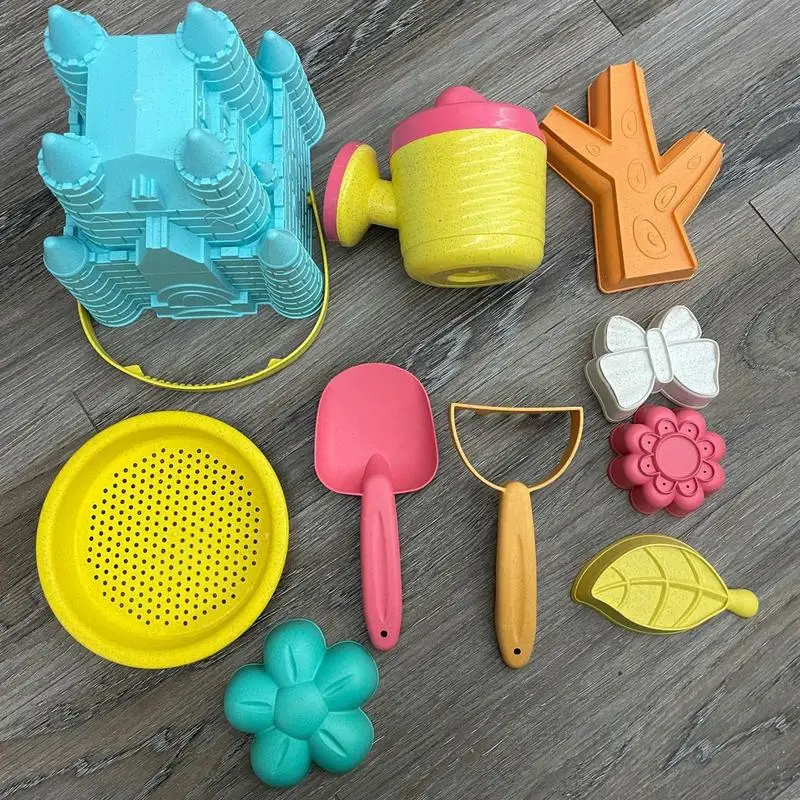 Crianças praia areia brinquedo conjunto 10x/set engraçado interativo praia playset areia castelo brinquedos balde rega pode para meninos meninas crianças ao ar livre