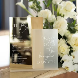 Acrylic Bar Sign,Wedding Bar Sign,Gold Mirror Acrylic Bar Menu,Wedding Table Decoration with Stand,Drinks Are On Us Sign