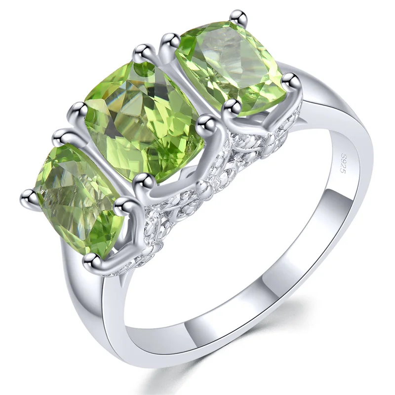 

Genuine 3.5 Carats Solid Sterling Silver 925 Ring Original Natural Peridot Ring 925 Silver Ring With Stone Peridot Wedding Ring