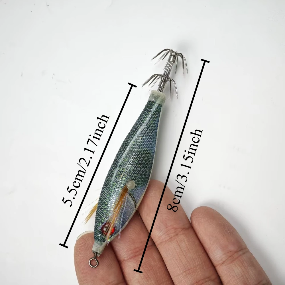 7 Stück/Set 8cm Oktopus Angelzubehör Leuchtender Tintenfisch-Jig-Haken Garnelen-Angelköder Leuchtende Garnelen-Jigs Tintenfisch – Detail 1