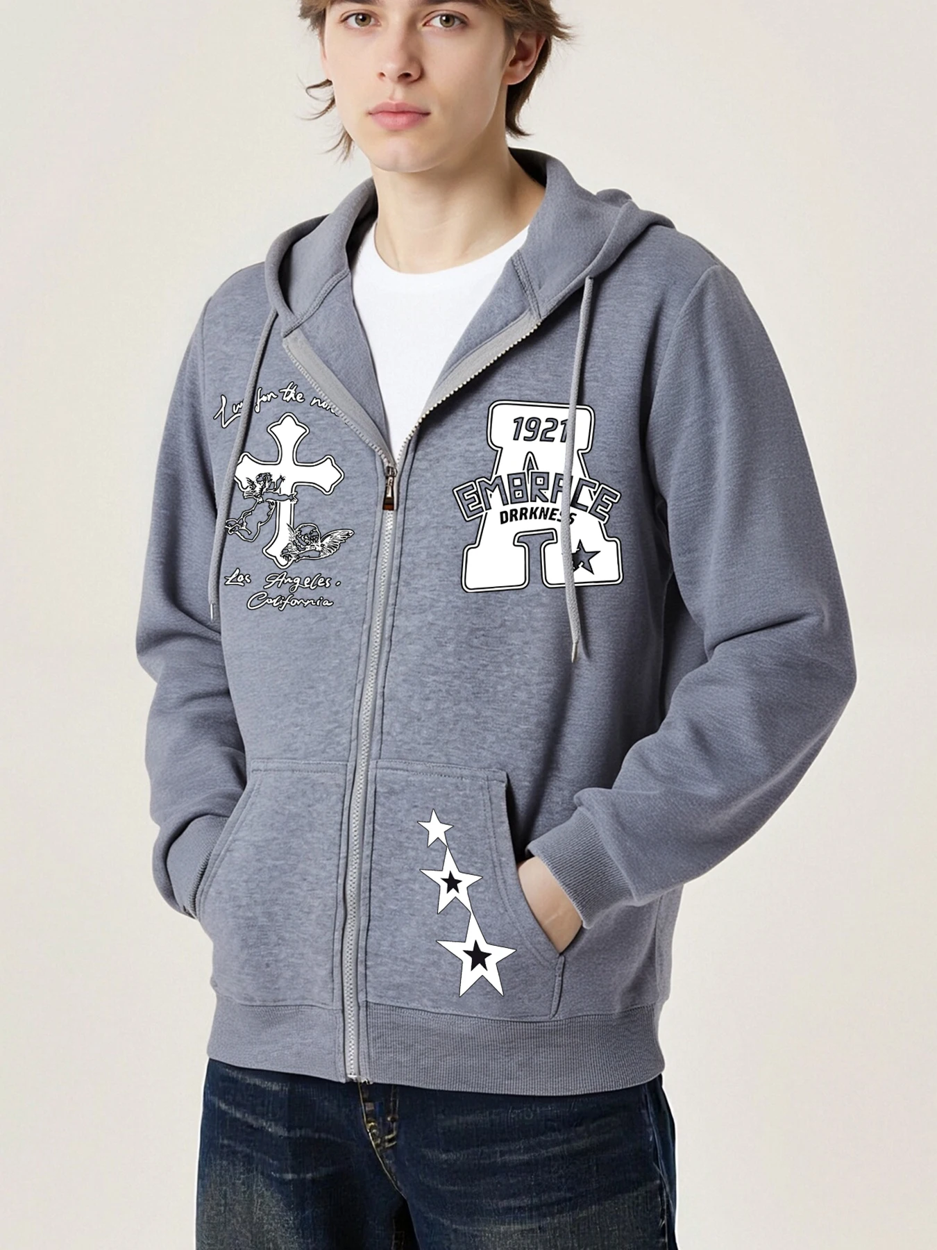 

1921 Embrace Drrkness A Printing Zipper Jackets Man Fashion Casual Hoodies Loose Retro Pullovers Mans Autumn Street Fleece Top