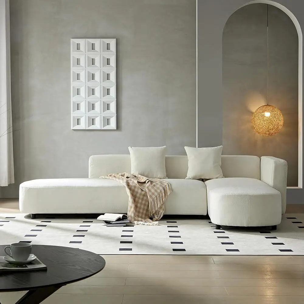 Modern Upholstered L-Shape Sectional Sofa Couch with Chaise Comfortable Chenille 4-Seater Living Room Office Easy Assembly 2