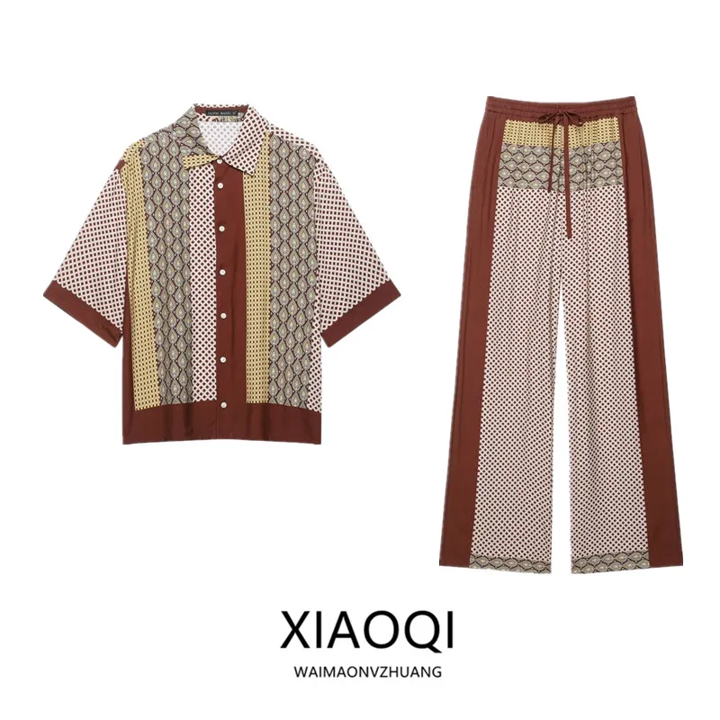 Fall 2026 Women's Shirt High Waist Pants Color Block Print Drapey Blouse Fashionable Ensemble Workwear Uniform Alternative