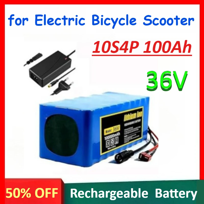

36V 10S4P 100Ah 18650 Rechargeable Lithium Ion Battery Pack for Electric Bicycle Electric Scooter Battery with BMS with Charger