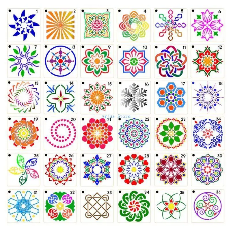 

583D 36/56 Pcs Hollow Mandala Painting Stencils Templates Flexible for Kids Adults