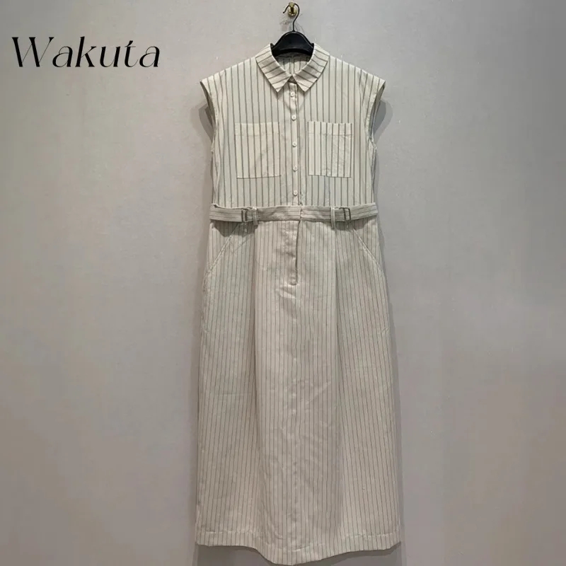 

WAKUTA Japan Streetwear Vestidos Safari Style Women Dresses Lapel Neck Vestidos Summer Gown Comfortable Casual High Waist Robes