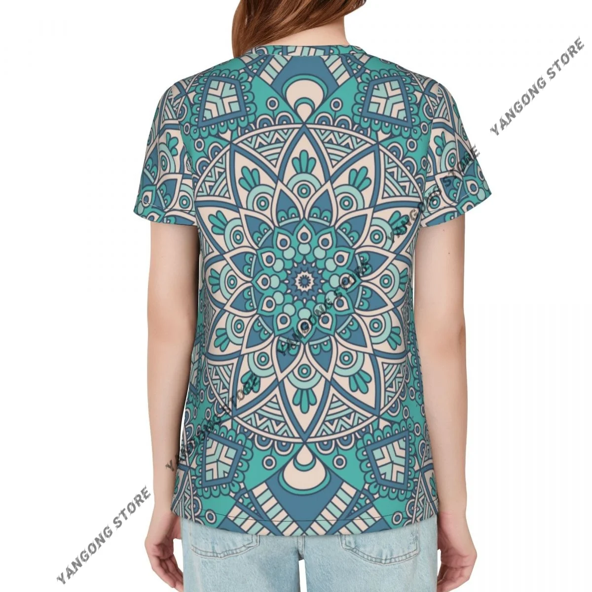 T Shirt Women Mandala Bohemian Print Tee Shirt Casual Round Neck Short Sleeve Streetwear Female T-Shirt