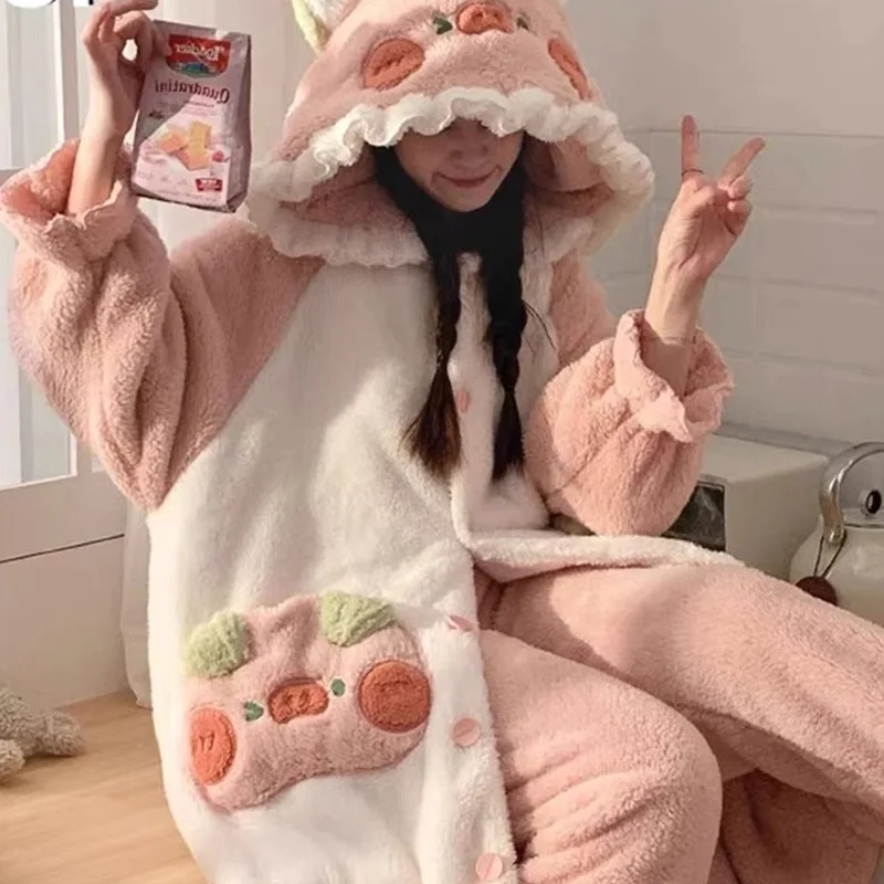 بيجامة خنزير جميلة رداء شتوي ملابس نوم ملابس منزلية رداء حمام مريح ناعم دافئ بيجامة هدية للحفلات كاواي #5