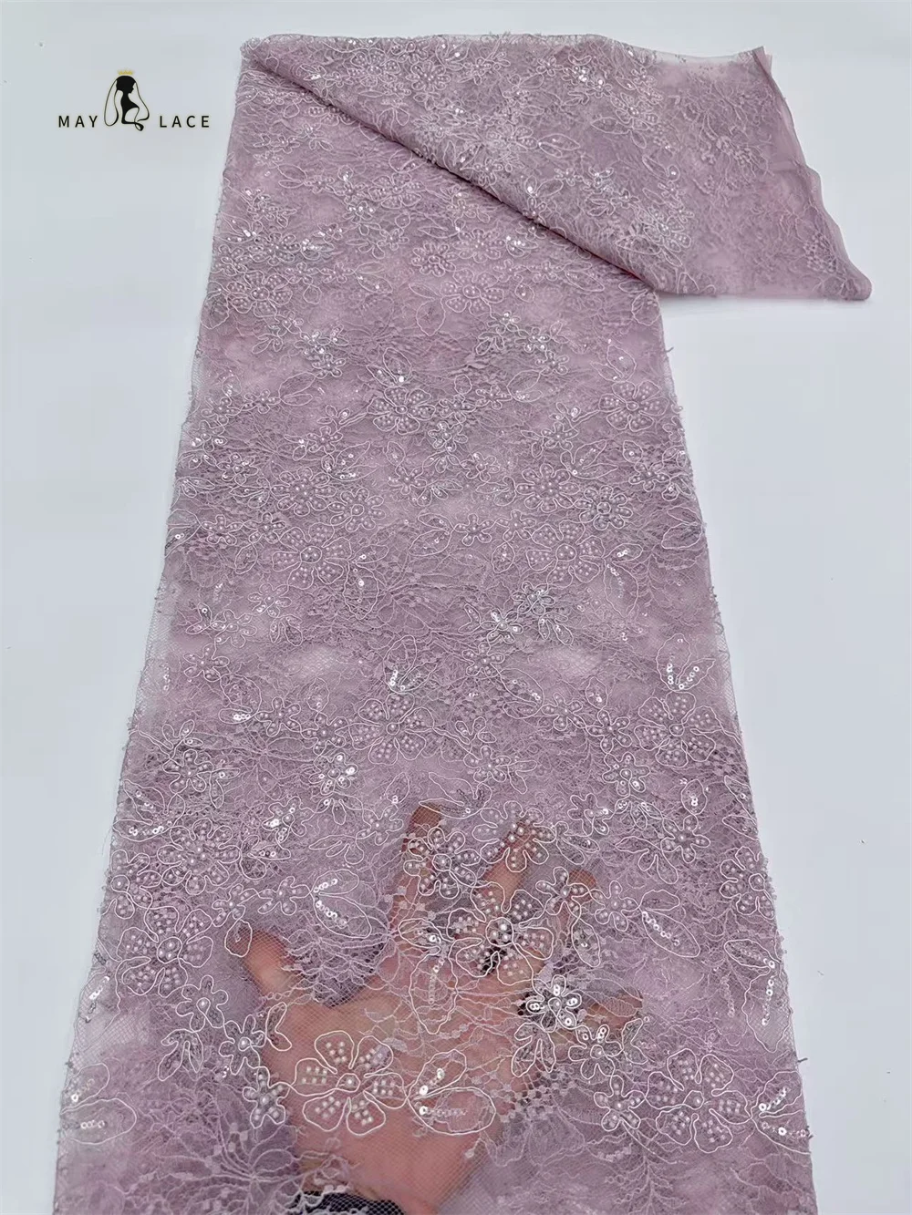 

African Mesh Lace Fabric With Sequins 2026 High Quality Nigerian Mesh Lace Fabric French Tulle Lace Fabrics For Wedding Party