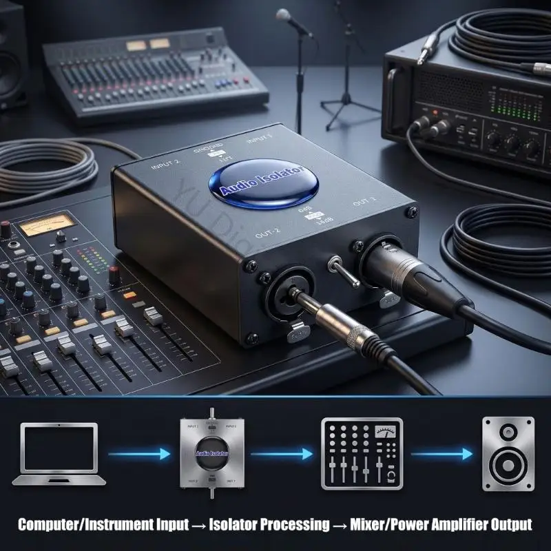 96BA XLR Sound Isolator Hum Reducers Double Channel Isolator with XLR Output for Stage Sound Mixer to Mic Routing and Streaming
