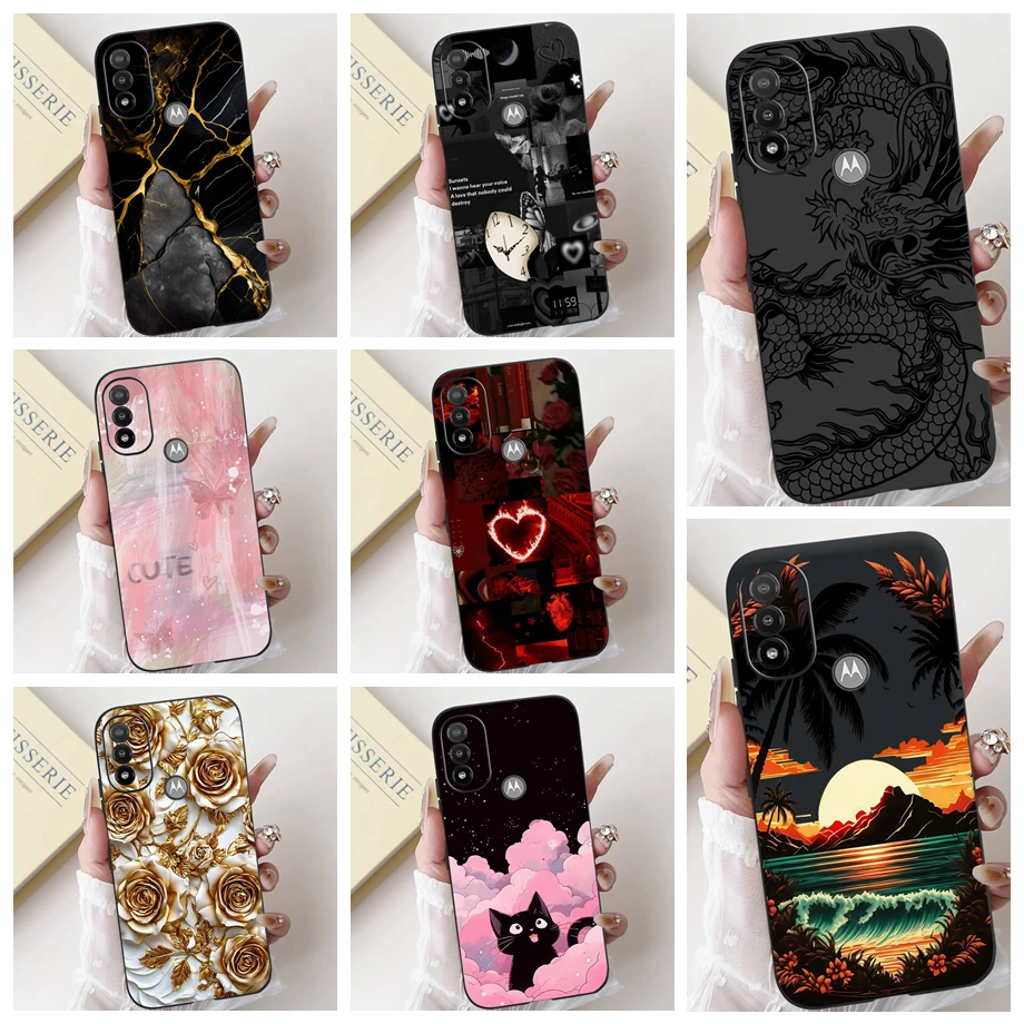 Silicone Butterfly Flower Aesthetic Cover Case For Motorola Moto E20 E22 E22s E22i E30 E40 Funda Camara Protection Soft Bumper