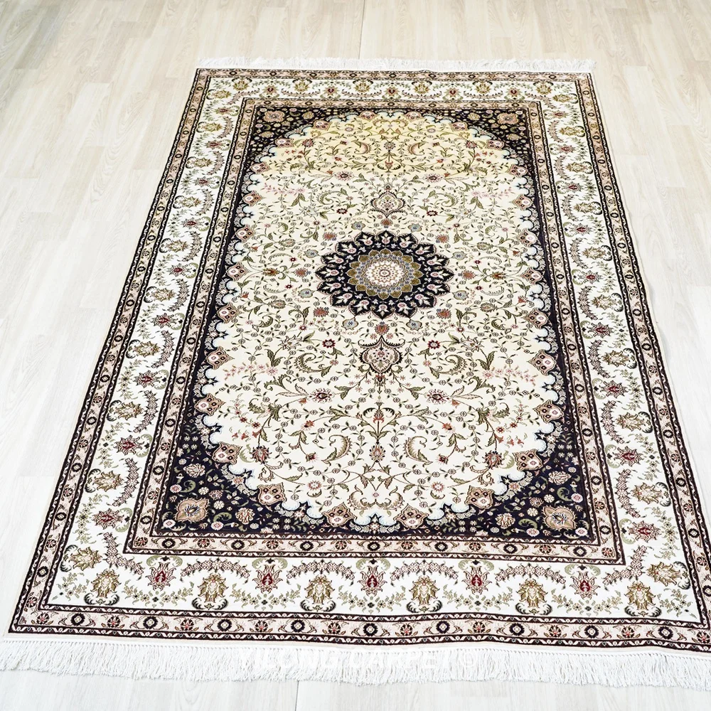 152x244cm Handmade Carpet Rectangle Beige Hand Made Pure Silk Rugs (YJH179AB)