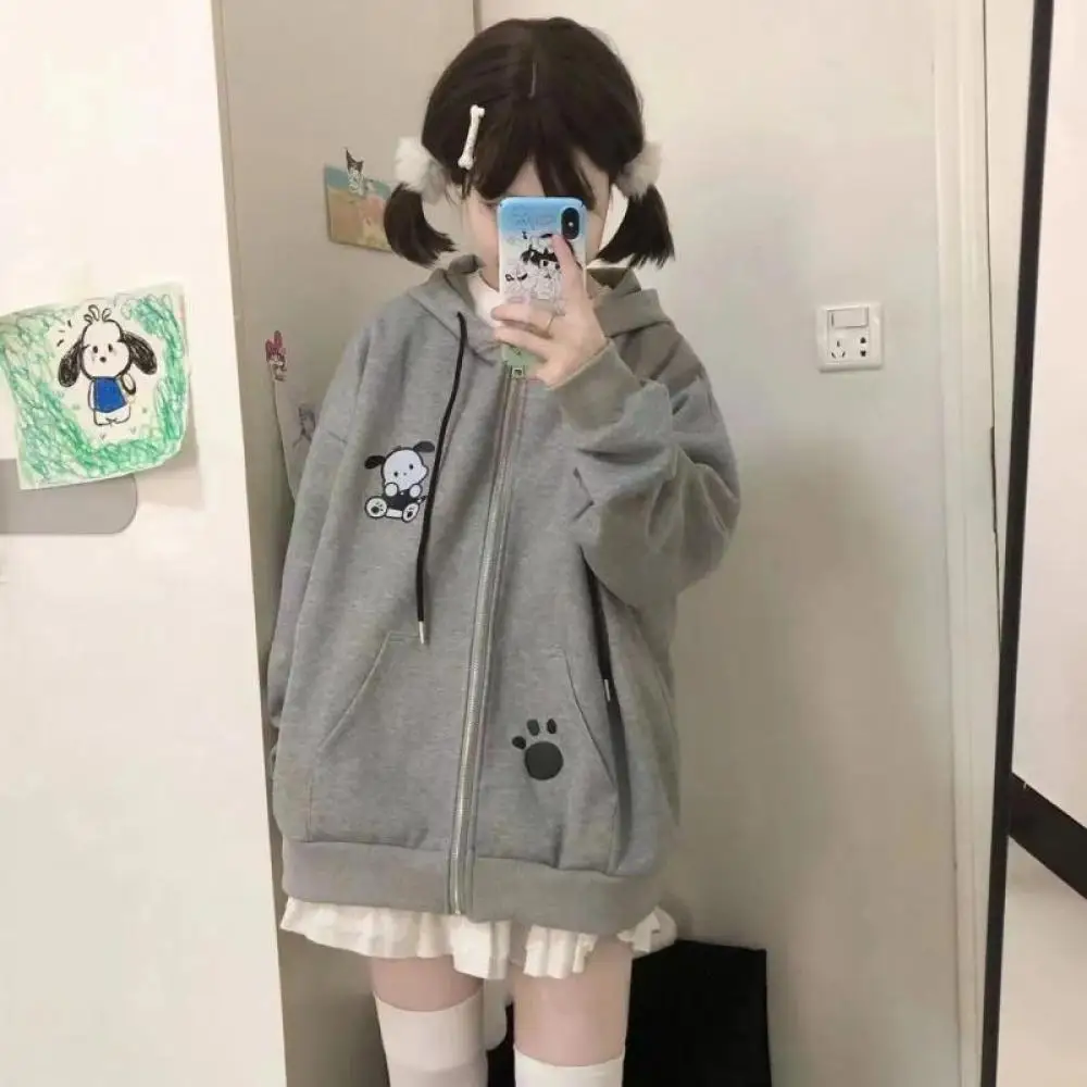 Sanrioed Pochacco Ear Hooded Cardigan Hoodie Zip Jacket Anime Kawaii Cotton Spring Autumn Sweet Japanese Loose Student Girls