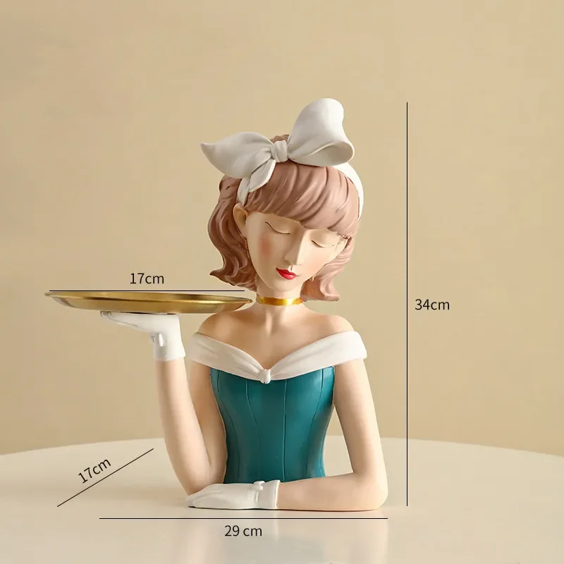 Modern Bow Girl Statue for Entrance Key, Storage Tray, Ornaments,Home Decor Crafts, Figurines,Snacks Candy Storage Tray, Gift