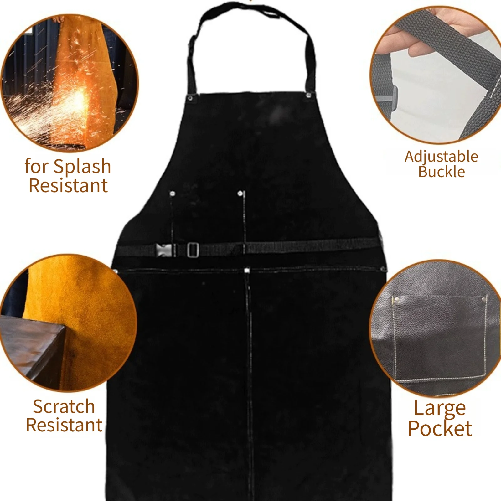 90x60cm Cowhide Leather Apron Washable Heat Insulation Welding Apron Soldering Protective Clothing Wear-resistant Apron