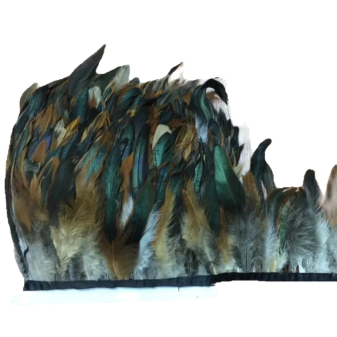 Fashion Feather 10yards/lots Blackish Green Color Coque Rooster Tail Feather Fringe Rooster feather trimming 5-6inch in width